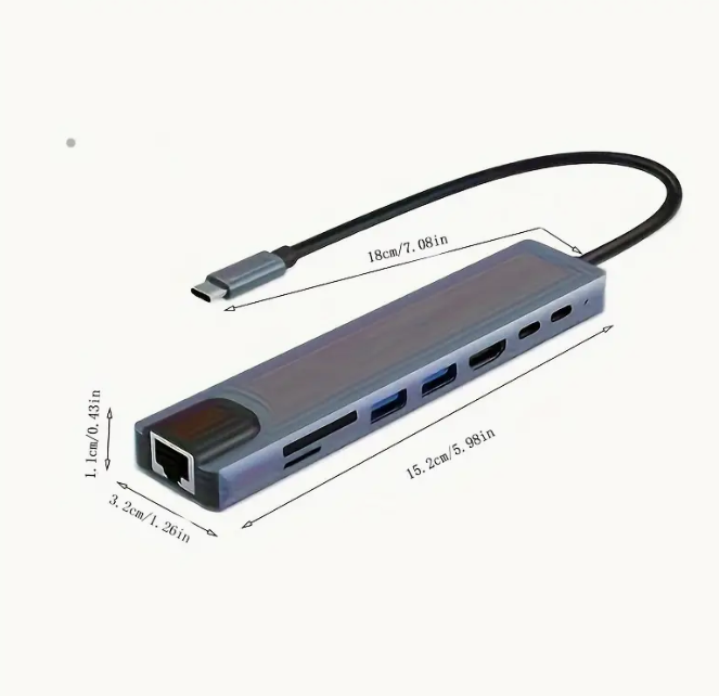 HUB USB-C 8 EN 1 SUMINISTRO DE ENERGIA DE 87 W TIPO C CON PUERTO ETHERNET USB 3.0